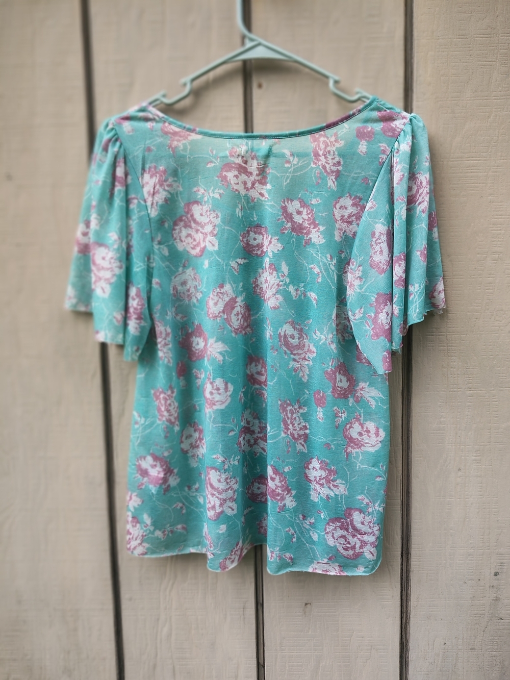 Kimchi Blue Floral Top Teal Soft Girl Flutter Sleeve Mesh Coquette Fairy Core - Picture 4 of 6